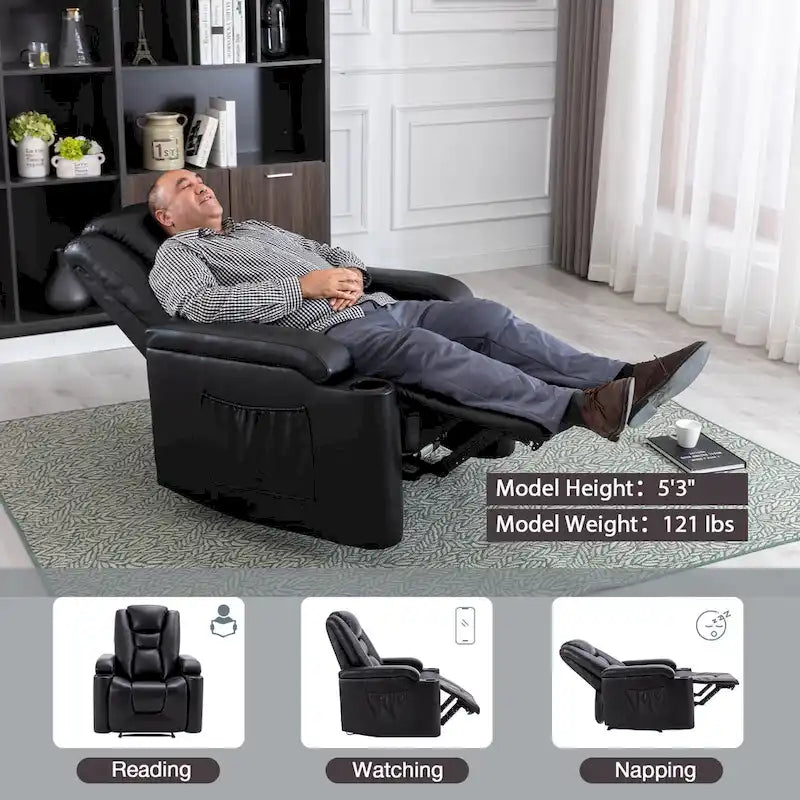 Fauteuil inclinable électrique en similicuir avec porte-gobelets et ports USB