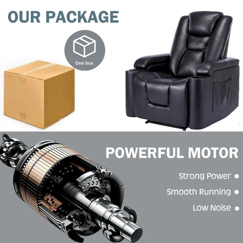 Fauteuil inclinable électrique en similicuir avec porte-gobelets et ports USB