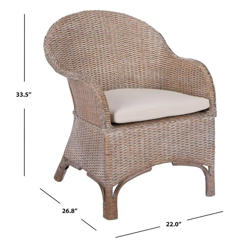 Fauteuil d'appoint en rotin avec coussin – 56 cm (L) x 69 cm (P) x 84 cm (H)