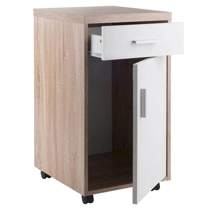 Meuble de rangement avec 1 tiroir, bois recyclé et blanc – 39,9 cm L x 74,3 cm H