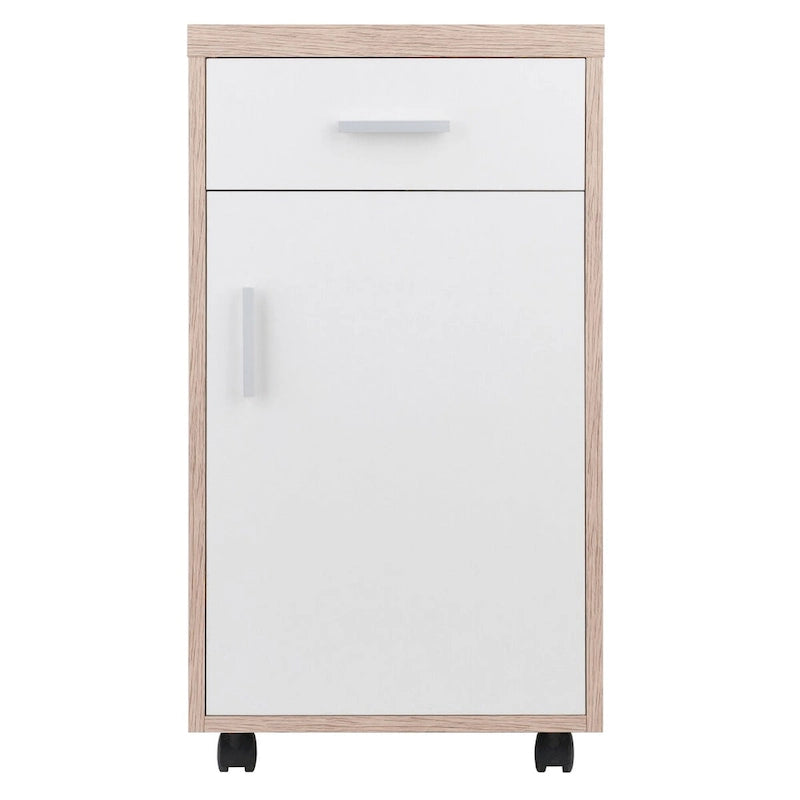 Meuble de rangement avec 1 tiroir, bois recyclé et blanc – 39,9 cm L x 74,3 cm H