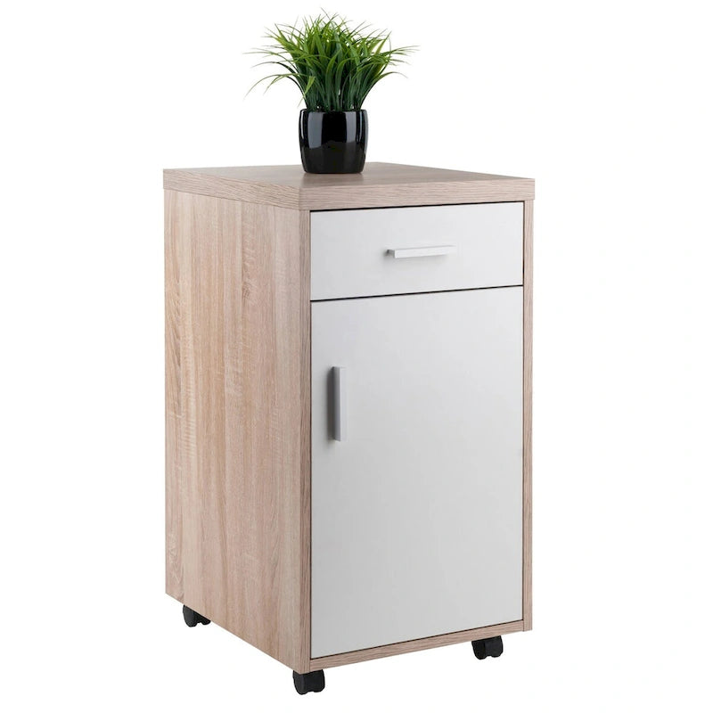 Meuble de rangement avec 1 tiroir, bois recyclé et blanc – 39,9 cm L x 74,3 cm H