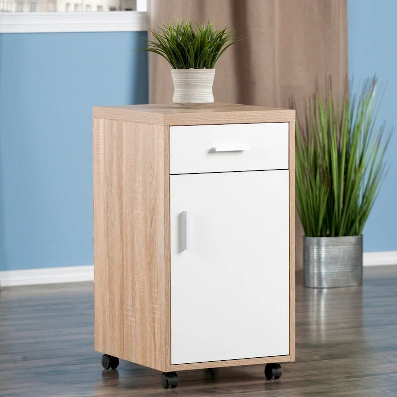 Meuble de rangement avec 1 tiroir, bois recyclé et blanc – 39,9 cm L x 74,3 cm H