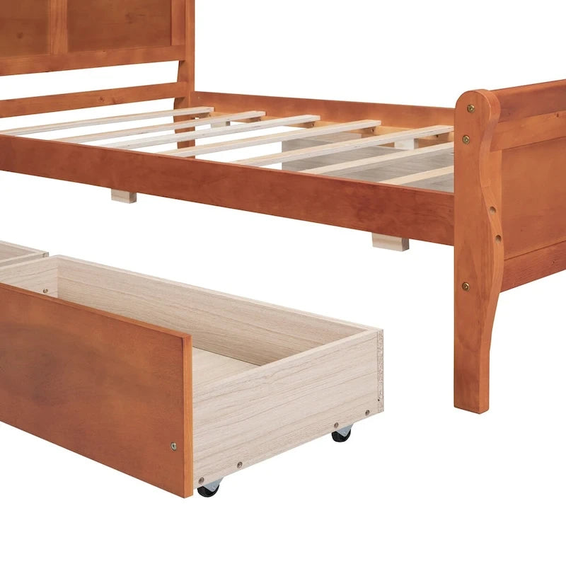Lit plateforme double en bois avec 4 tiroirs et tête de lit épurée