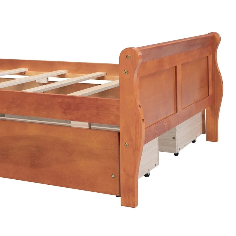 Lit plateforme double en bois avec 4 tiroirs et tête de lit épurée