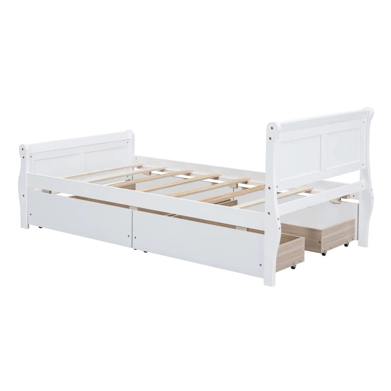 Lit plateforme double en bois avec 4 tiroirs et tête de lit épurée