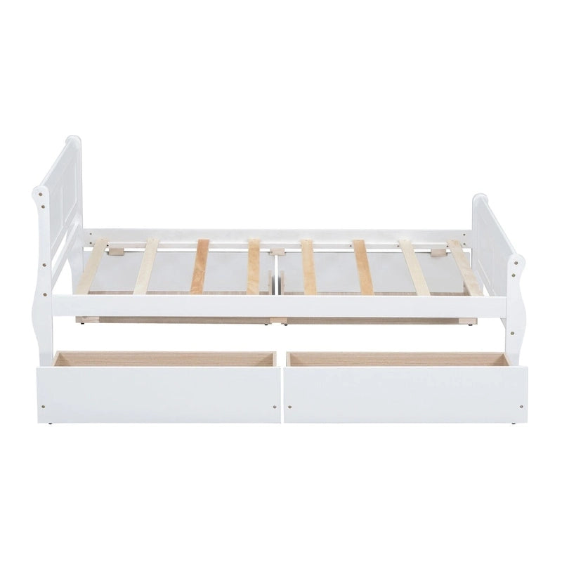 Lit plateforme double en bois avec 4 tiroirs et tête de lit épurée