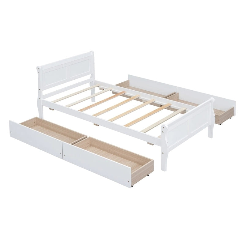 Lit plateforme double en bois avec 4 tiroirs et tête de lit épurée