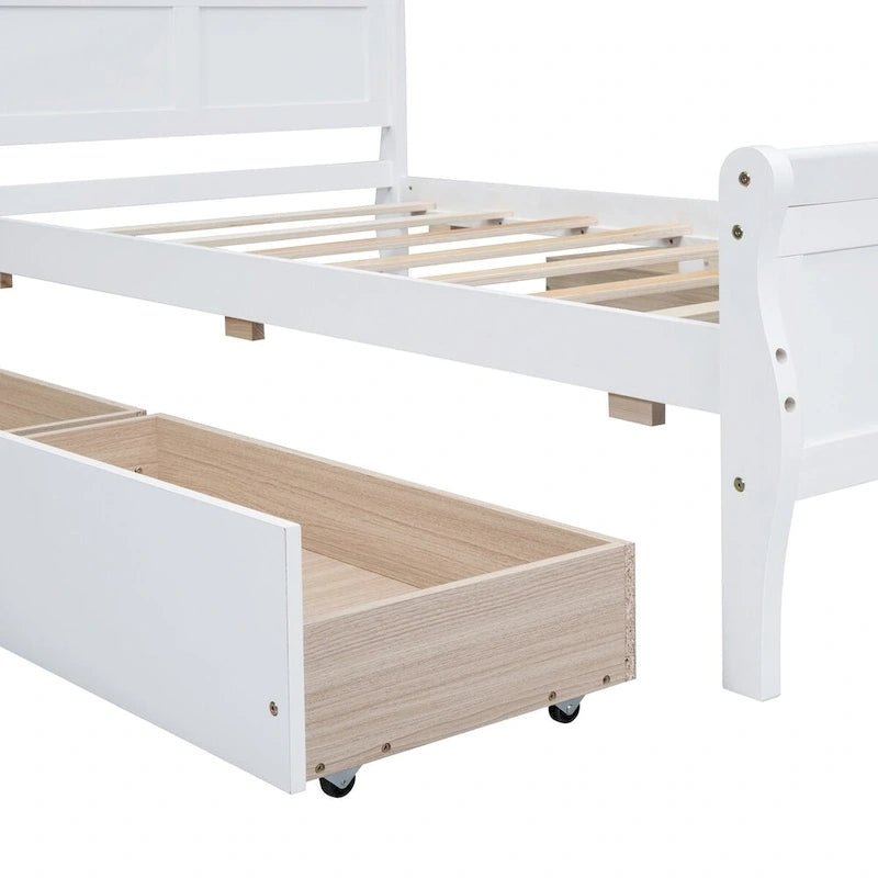 Lit plateforme double en bois avec 4 tiroirs et tête de lit épurée