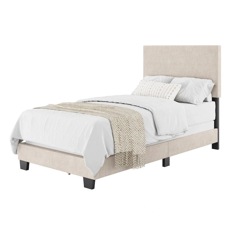 Lit moderne simple avec tête de lit rembourrée, sommier tapissier requis