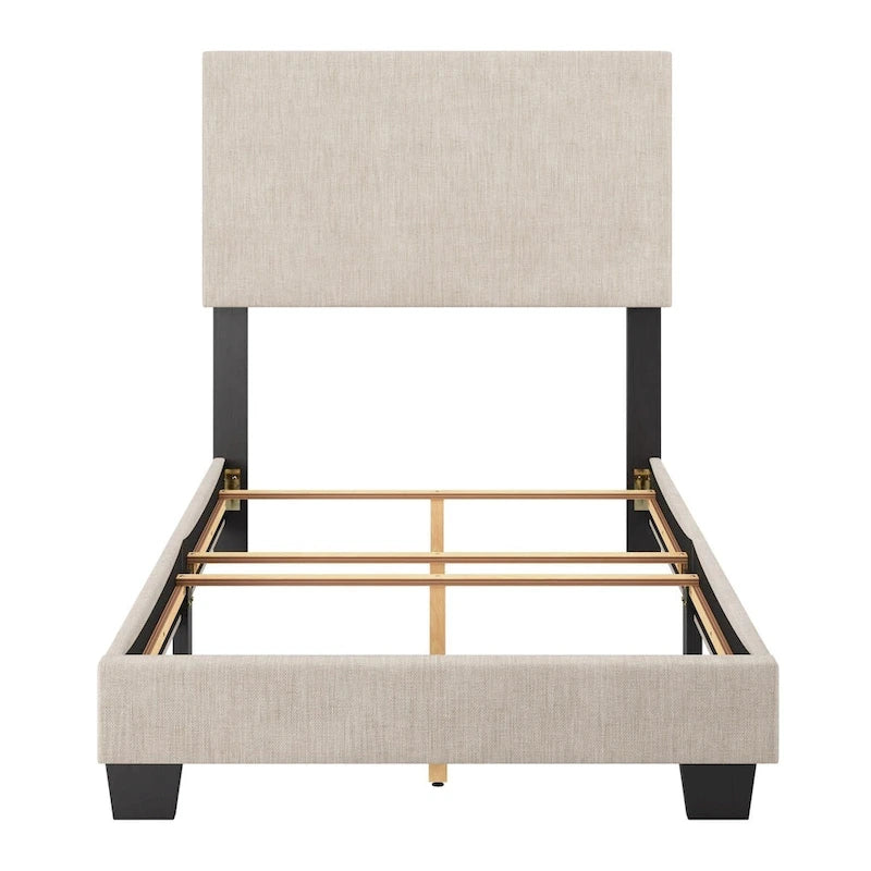Lit moderne simple avec tête de lit rembourrée, sommier tapissier requis