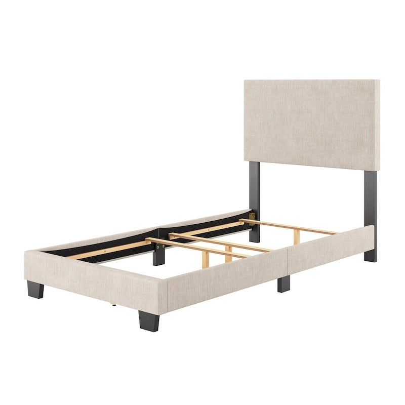 Lit moderne simple avec tête de lit rembourrée, sommier tapissier requis