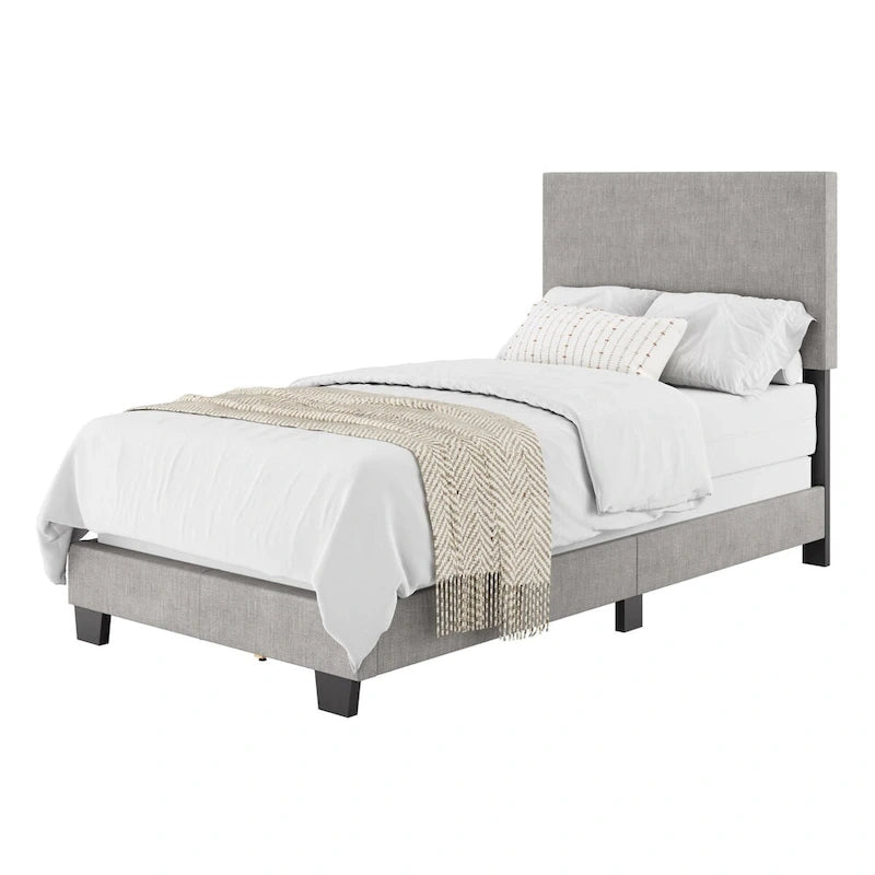 Lit moderne simple avec tête de lit rembourrée, sommier tapissier requis