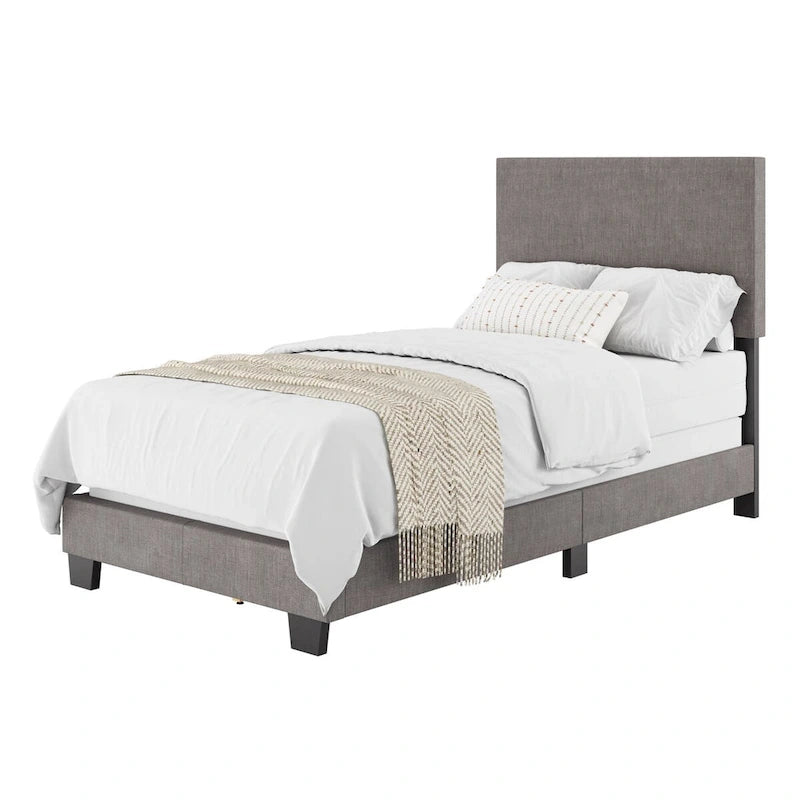 Lit moderne simple avec tête de lit rembourrée, sommier tapissier requis