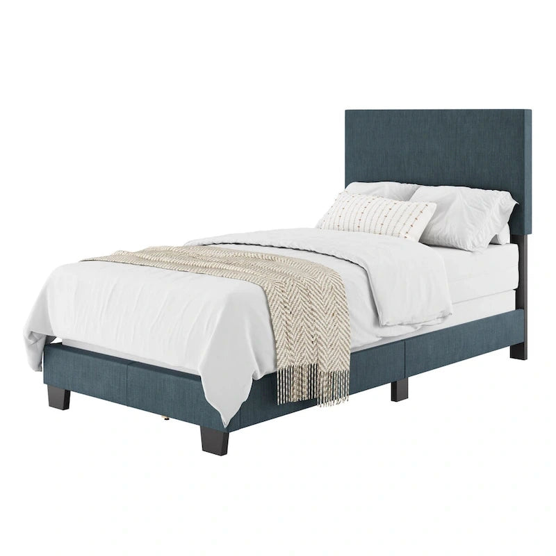 Lit moderne simple avec tête de lit rembourrée, sommier tapissier requis