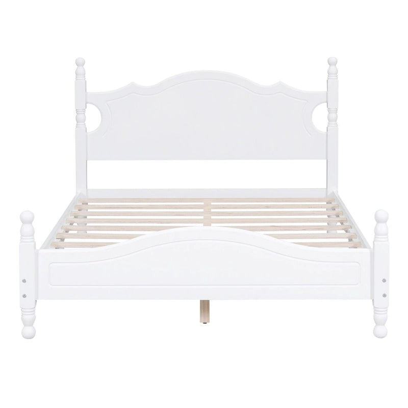 Lit double plate-forme rétro en bois avec tête de lit et support à lattes
