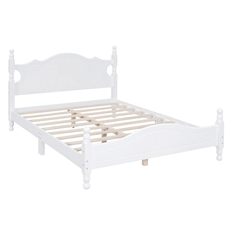 Lit double plate-forme rétro en bois avec tête de lit et support à lattes