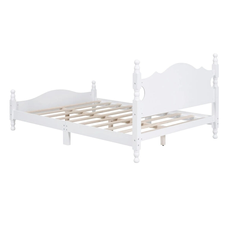 Lit double plate-forme rétro en bois avec tête de lit et support à lattes