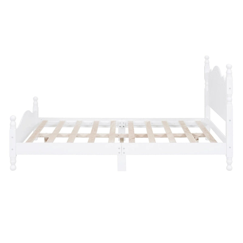 Lit double plate-forme rétro en bois avec tête de lit et support à lattes