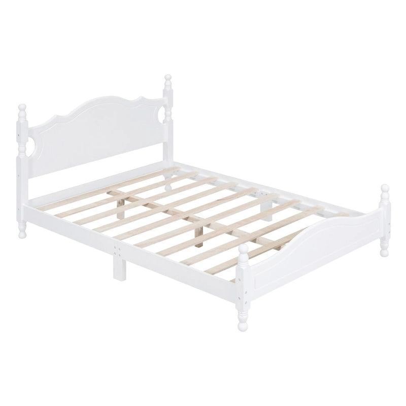 Lit double plate-forme rétro en bois avec tête de lit et support à lattes