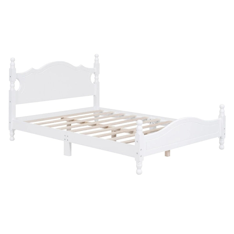 Lit double plate-forme rétro en bois avec tête de lit et support à lattes
