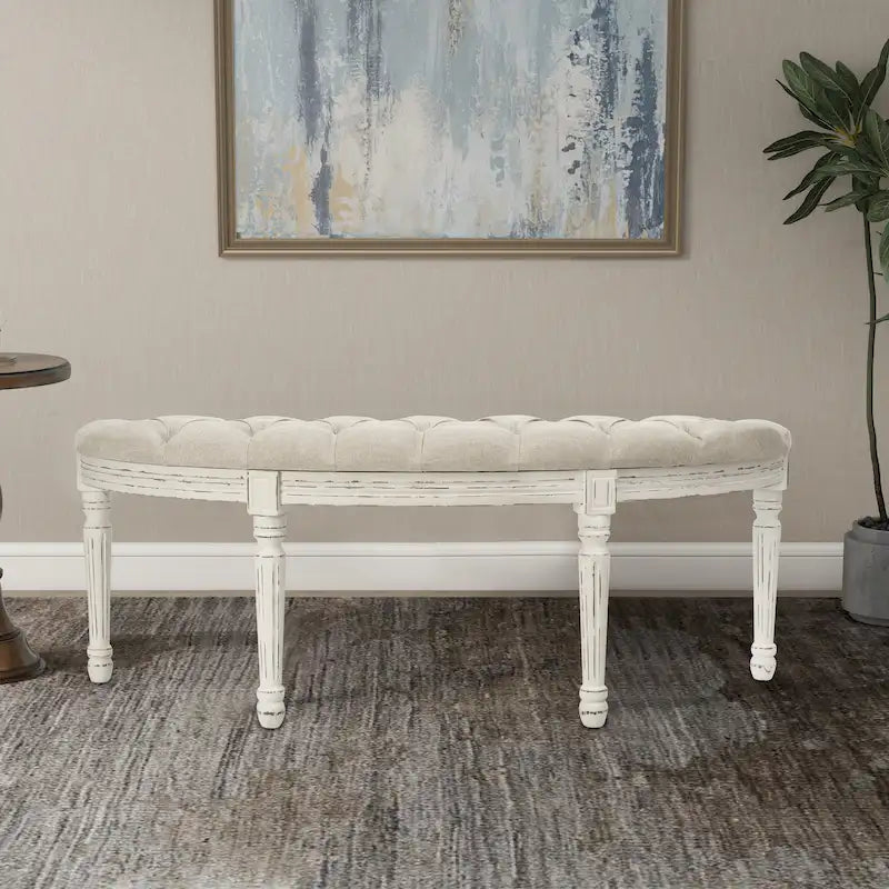 Banc rétro capitonné en lin