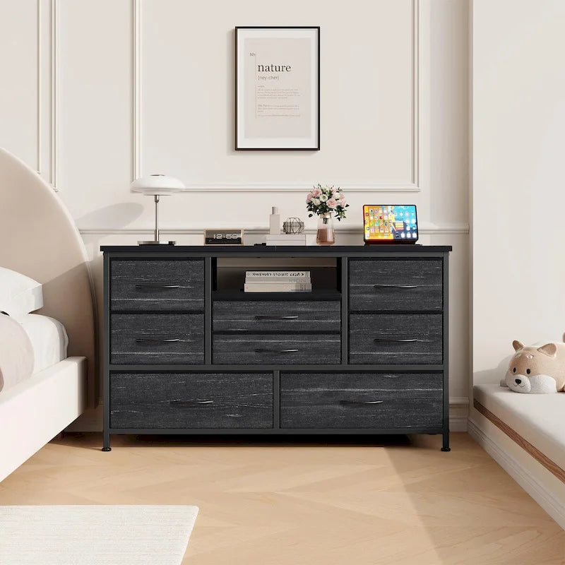 Commode à 8 tiroirs Meuble TV avec prise de courant et LED RVB – 55"