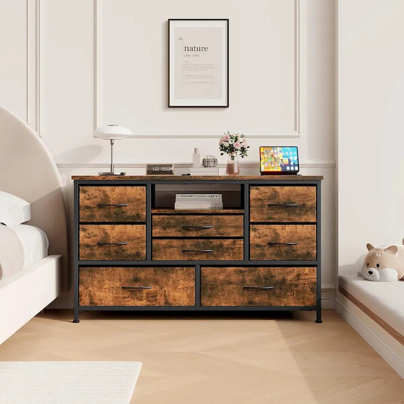 Commode à 8 tiroirs Meuble TV avec prise de courant et LED RVB – 55"