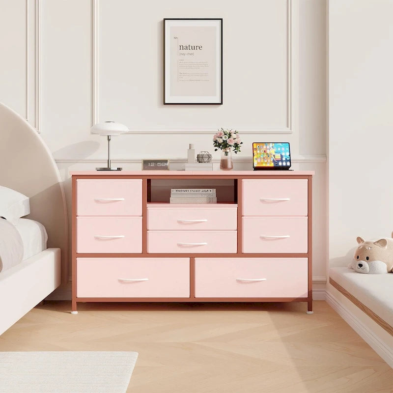 Commode à 8 tiroirs Meuble TV avec prise de courant et LED RVB – 55"