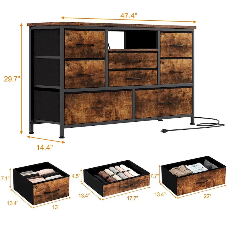 Commode à 8 tiroirs Meuble TV avec prise de courant et LED RVB – 55"