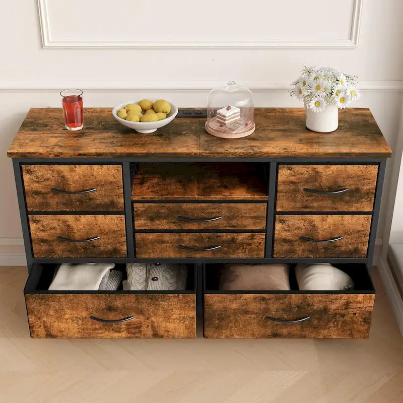 Commode à 8 tiroirs Meuble TV avec prise de courant et LED RVB – 55"