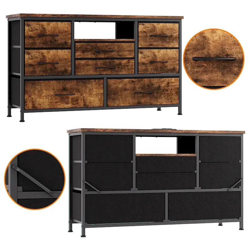 Commode à 8 tiroirs Meuble TV avec prise de courant et LED RVB – 55"