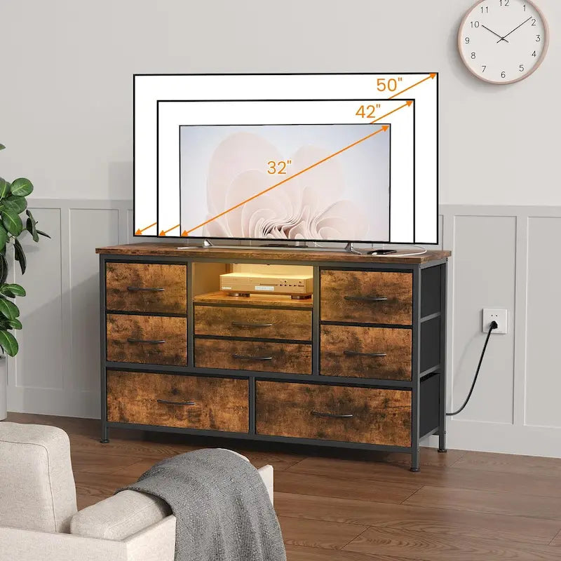 Commode à 8 tiroirs Meuble TV avec prise de courant et LED RVB – 55"