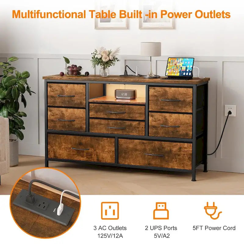 Commode à 8 tiroirs Meuble TV avec prise de courant et LED RVB – 55"