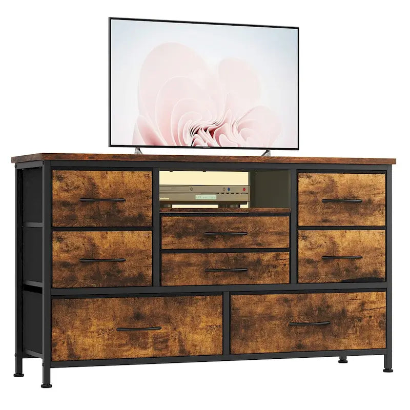 Commode à 8 tiroirs Meuble TV avec prise de courant et LED RVB – 55"