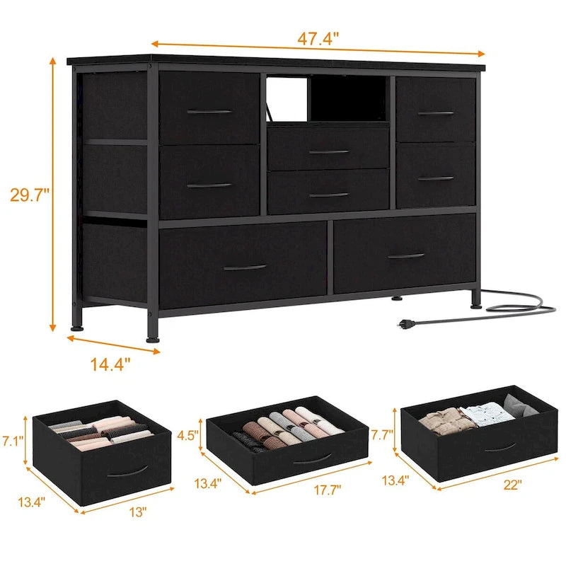 Commode à 8 tiroirs Meuble TV avec prise de courant et LED RVB – 55"