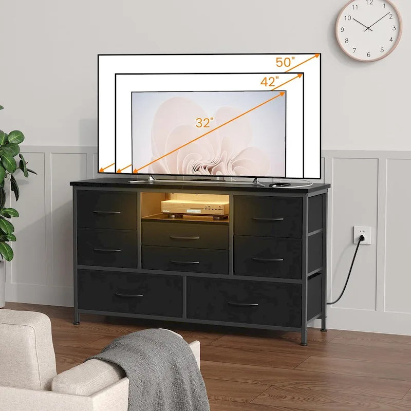 Commode à 8 tiroirs Meuble TV avec prise de courant et LED RVB – 55"