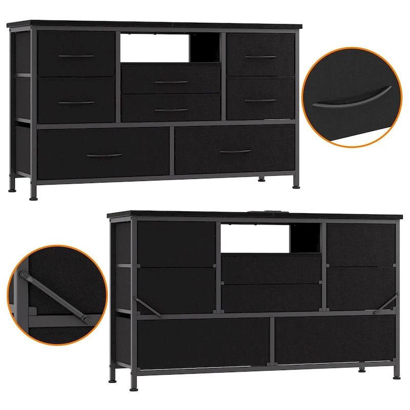 Commode à 8 tiroirs Meuble TV avec prise de courant et LED RVB – 55"
