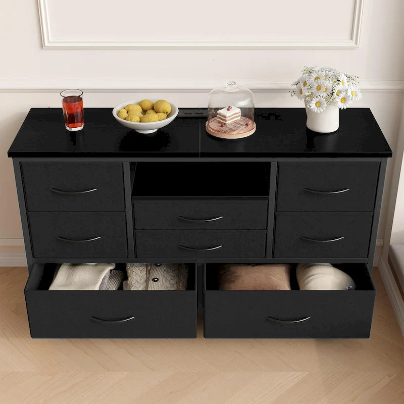 Commode à 8 tiroirs Meuble TV avec prise de courant et LED RVB – 55"
