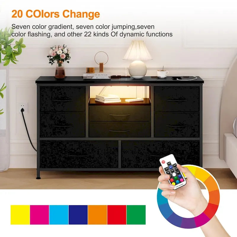 Commode à 8 tiroirs Meuble TV avec prise de courant et LED RVB – 55"