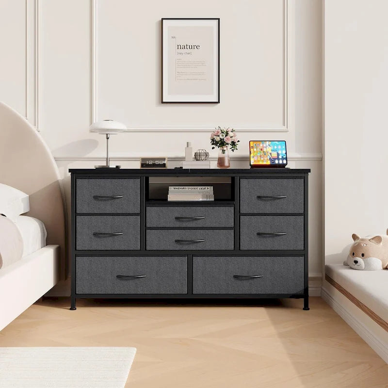 Commode à 8 tiroirs Meuble TV avec prise de courant et LED RVB – 55"