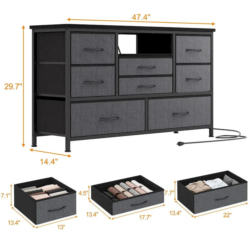Commode à 8 tiroirs Meuble TV avec prise de courant et LED RVB – 55"