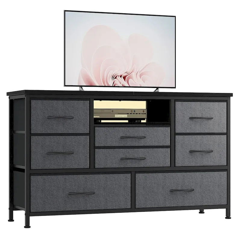 Commode à 8 tiroirs Meuble TV avec prise de courant et LED RVB – 55"