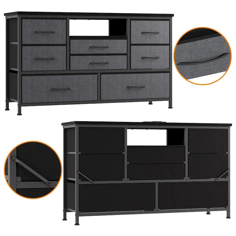 Commode à 8 tiroirs Meuble TV avec prise de courant et LED RVB – 55"