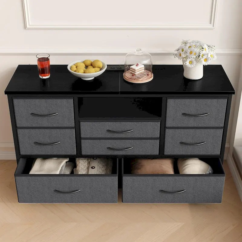 Commode à 8 tiroirs Meuble TV avec prise de courant et LED RVB – 55"