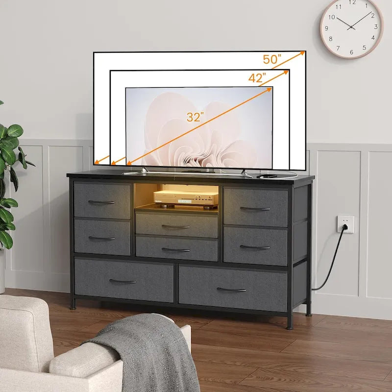 Commode à 8 tiroirs Meuble TV avec prise de courant et LED RVB – 55"