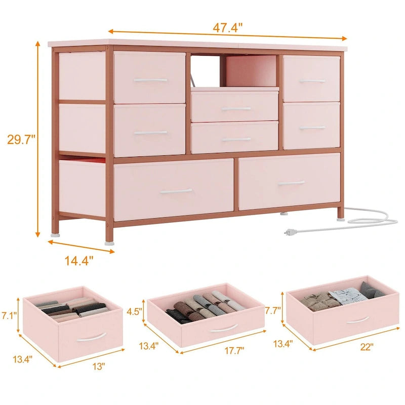 Commode à 8 tiroirs Meuble TV avec prise de courant et LED RVB – 55"