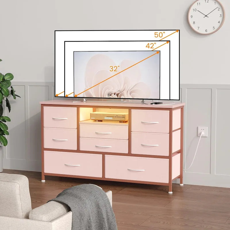 Commode à 8 tiroirs Meuble TV avec prise de courant et LED RVB – 55"