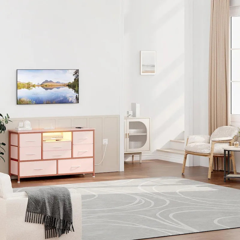 Commode à 8 tiroirs Meuble TV avec prise de courant et LED RVB – 55"