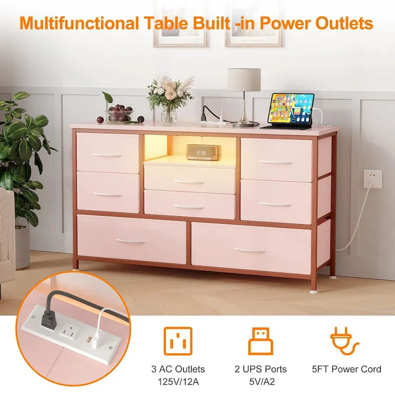 Commode à 8 tiroirs Meuble TV avec prise de courant et LED RVB – 55"